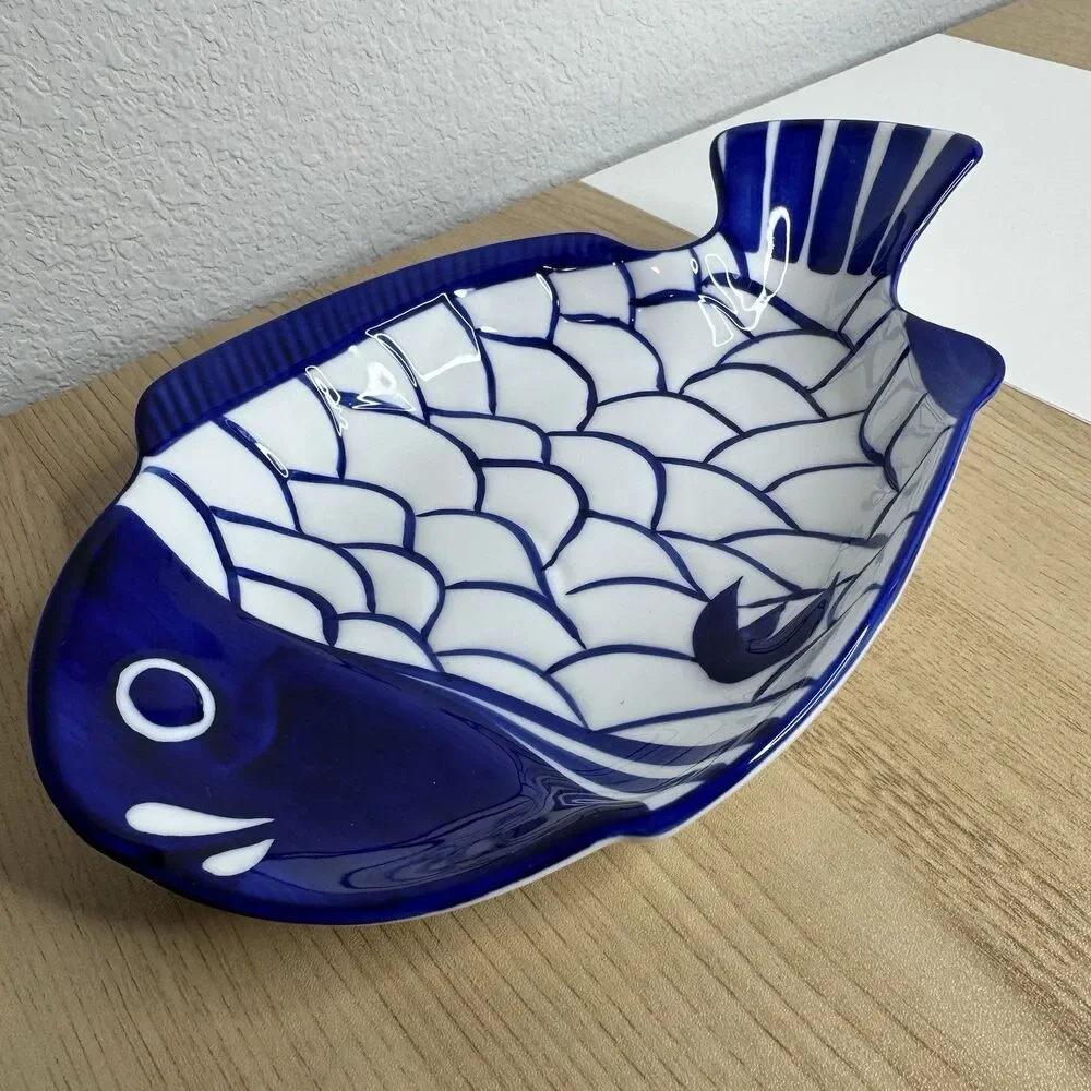 Dansk Arabesque Fish Deep Dish/Bowl Platter  Blue and White 11”